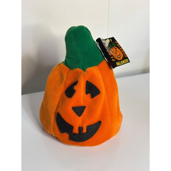 VTG Happy Halloween Floppy Friends Pumpkin Plush Toy Orange Green Stem 6" - Picture 2 of 8
